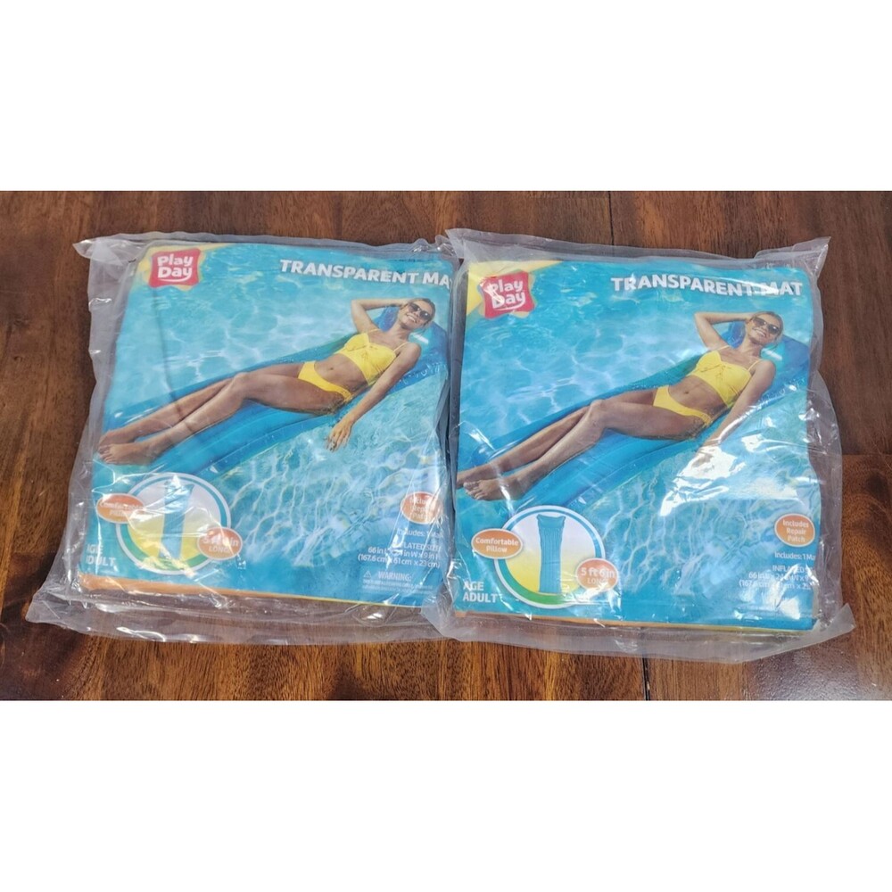 PlayDay Inflatable Transparent Air Mat Pool Lounge Innertube Float Raft Set of 2